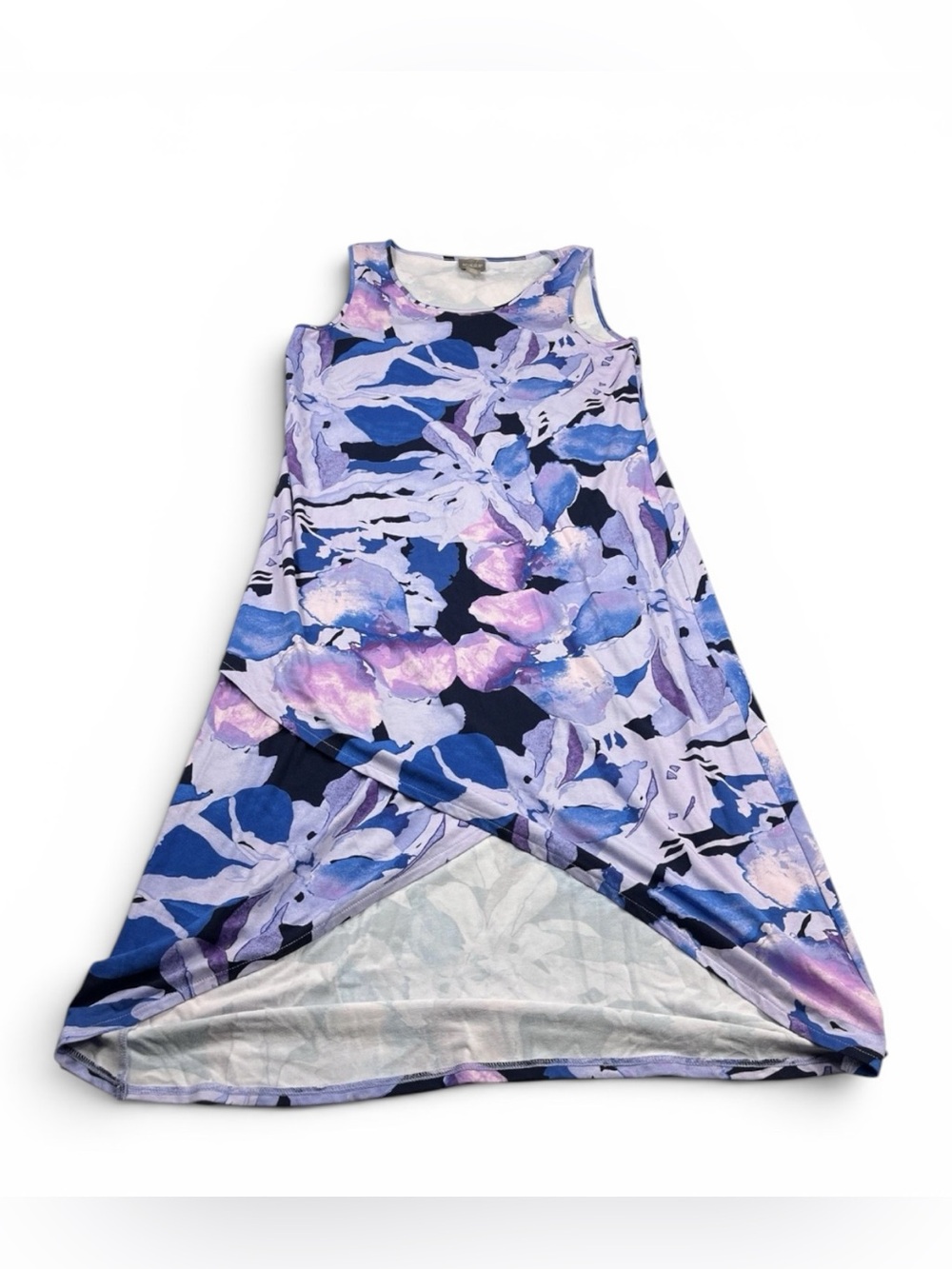 Chicos Maxi Dress High Low Hem Watercolor Print Relaxed Fit Soft Casual Boho 1 M